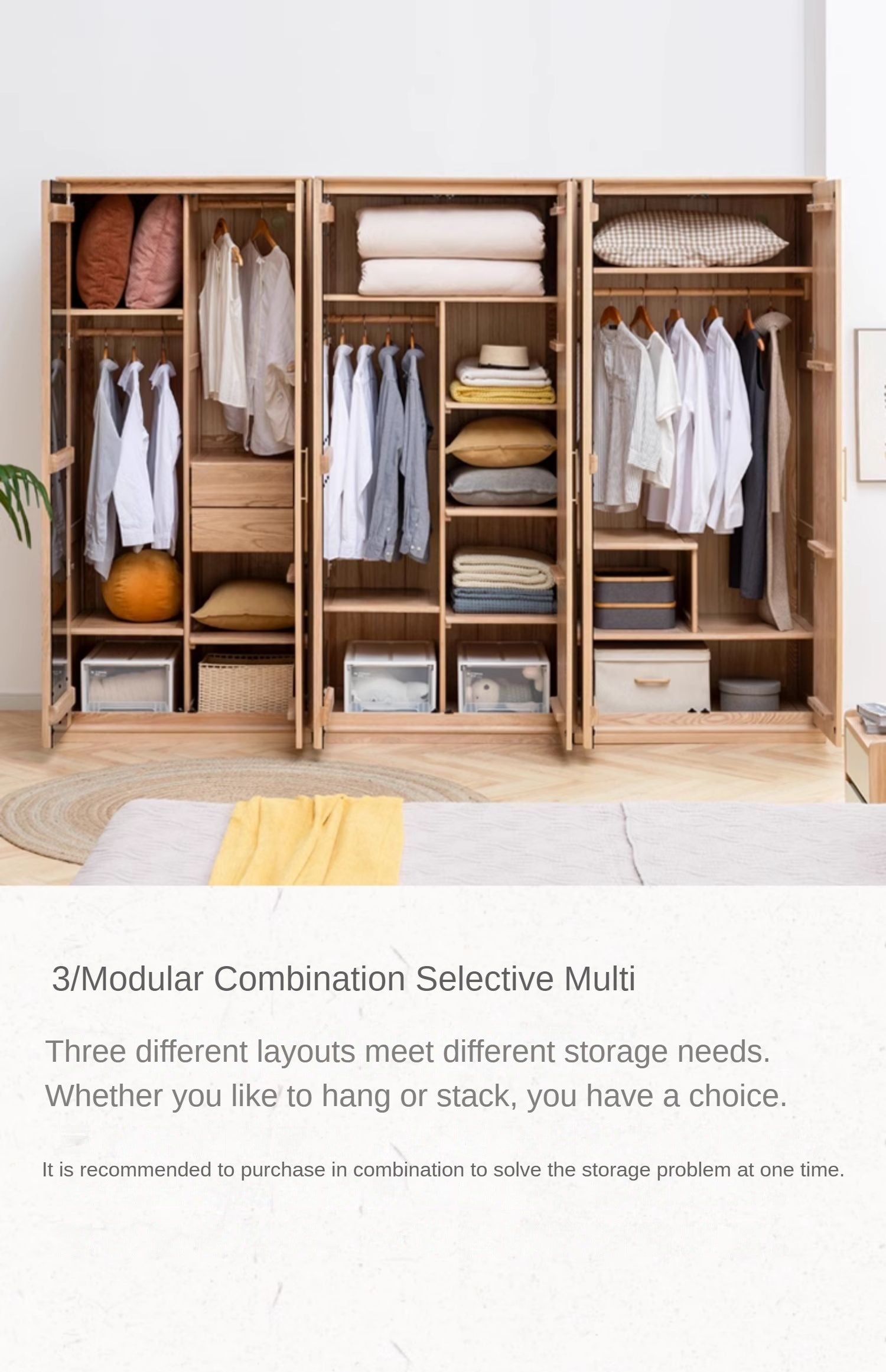 Ash Solid Wood Modern Wardrobe.