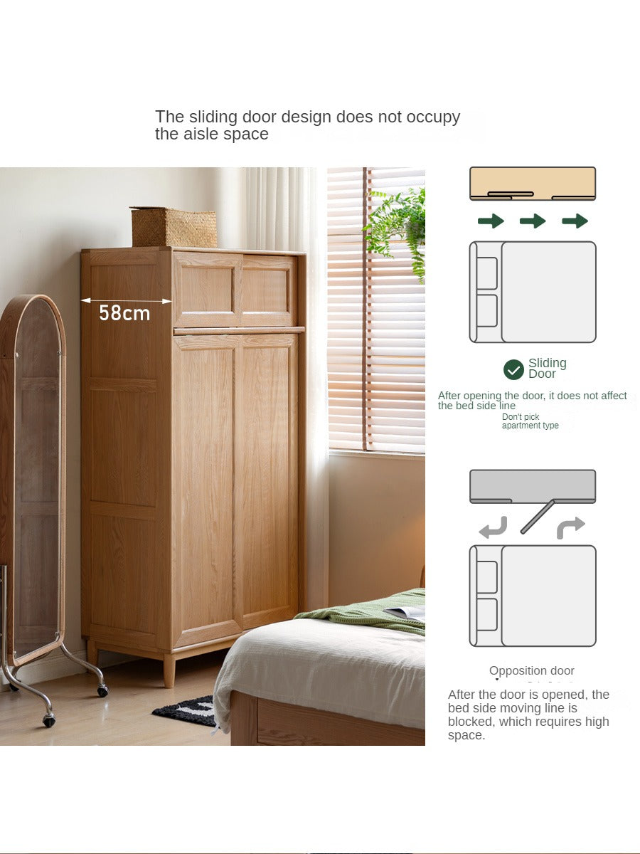 Oak Solid Wood Sliding Door Wardrobe.