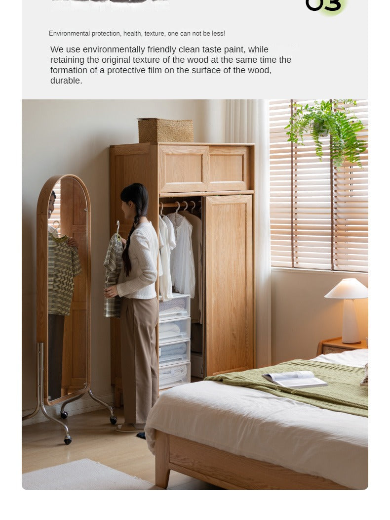 Oak Solid Wood Sliding Door Wardrobe.