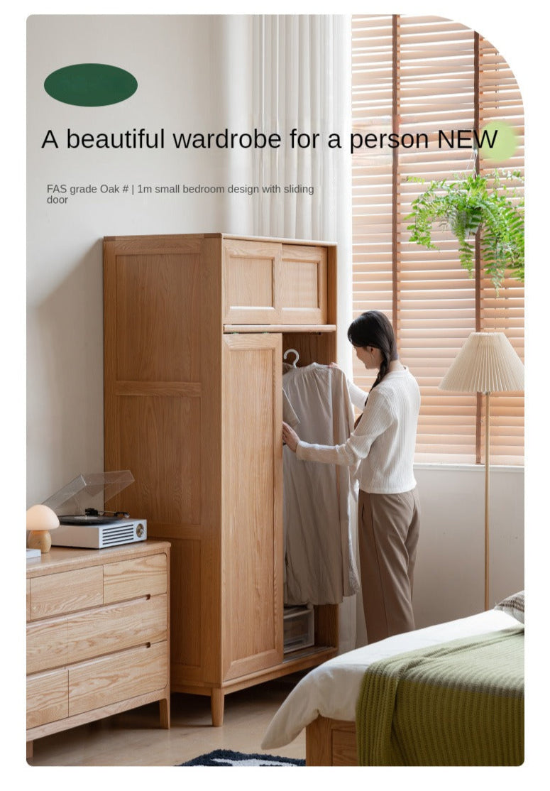 Oak Solid Wood Sliding Door Wardrobe.