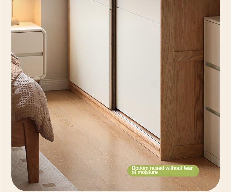 Oak Solid Wood Sliding Door Storage Wardrobe.