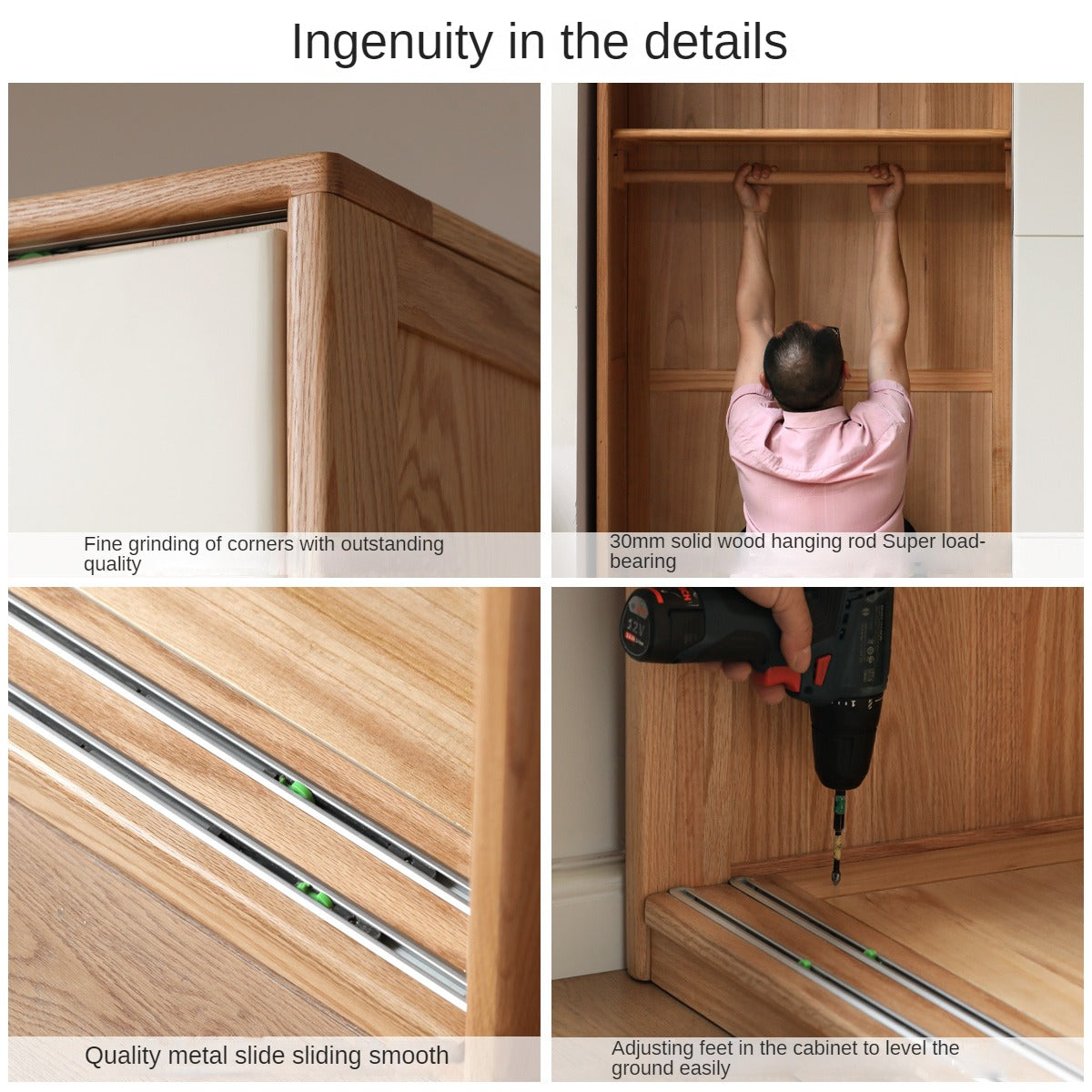 Oak Solid Wood Sliding Door Storage Wardrobe.