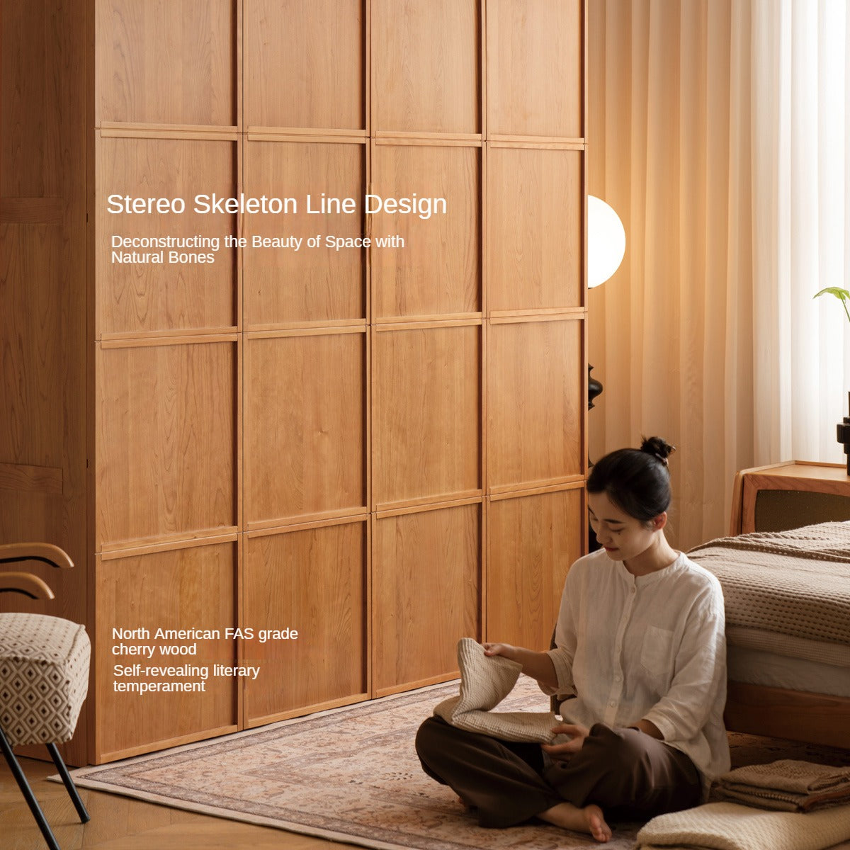 Cherry Wood Wardrobe Retro Style Skeleton Line.