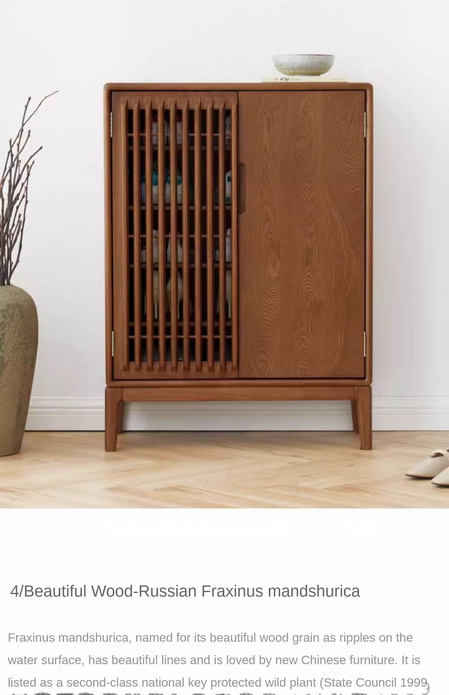 Black Walnut, Ash Two-Door Shoe Cabinet Entrance