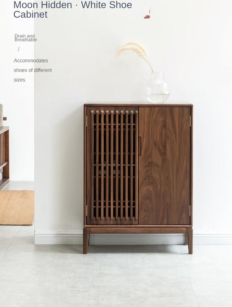 Black Walnut, Ash Two-Door Shoe Cabinet Entrance