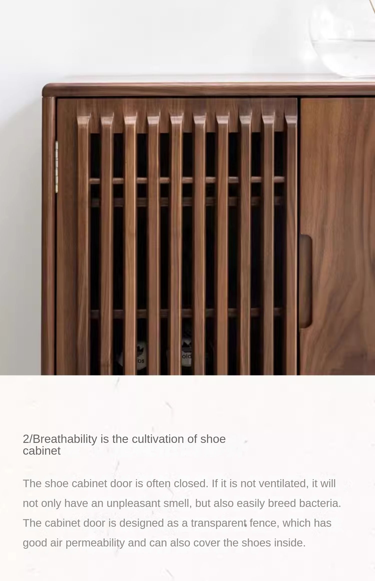 Black Walnut, Ash Two-Door Shoe Cabinet Entrance