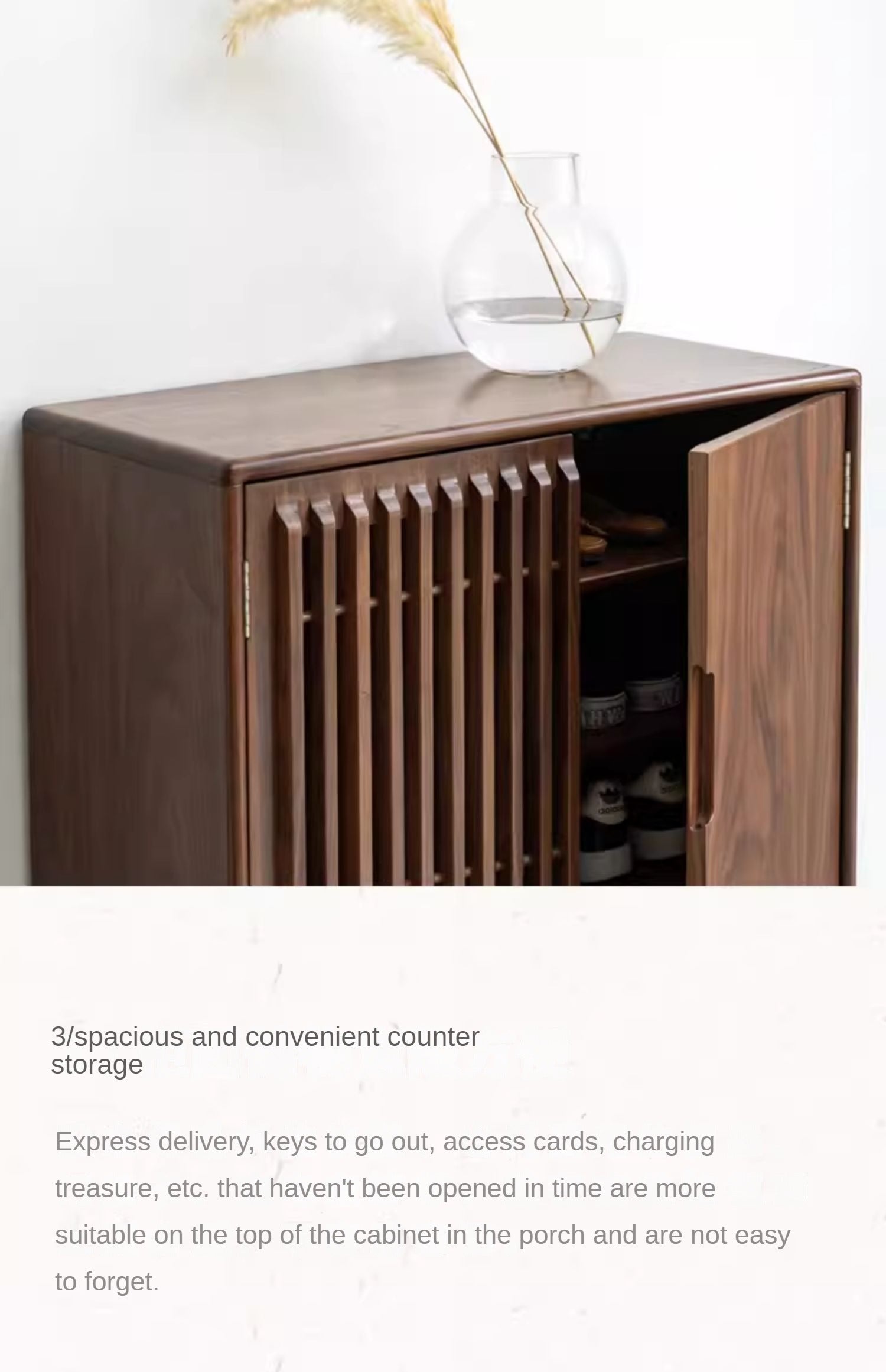 Black Walnut, Ash Two-Door Shoe Cabinet Entrance