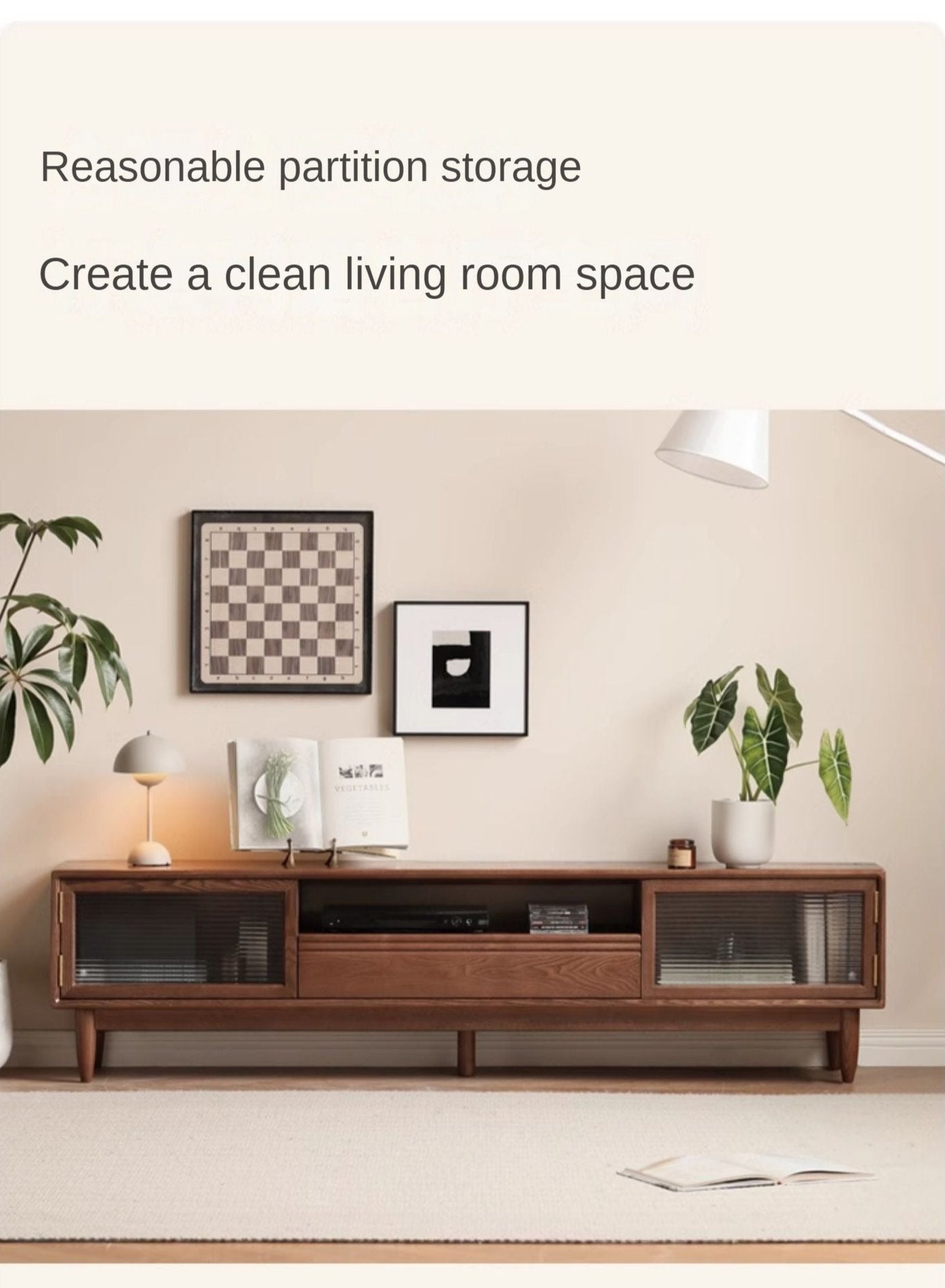 Ash Solid Wood Modern Floor TV Cabinet.