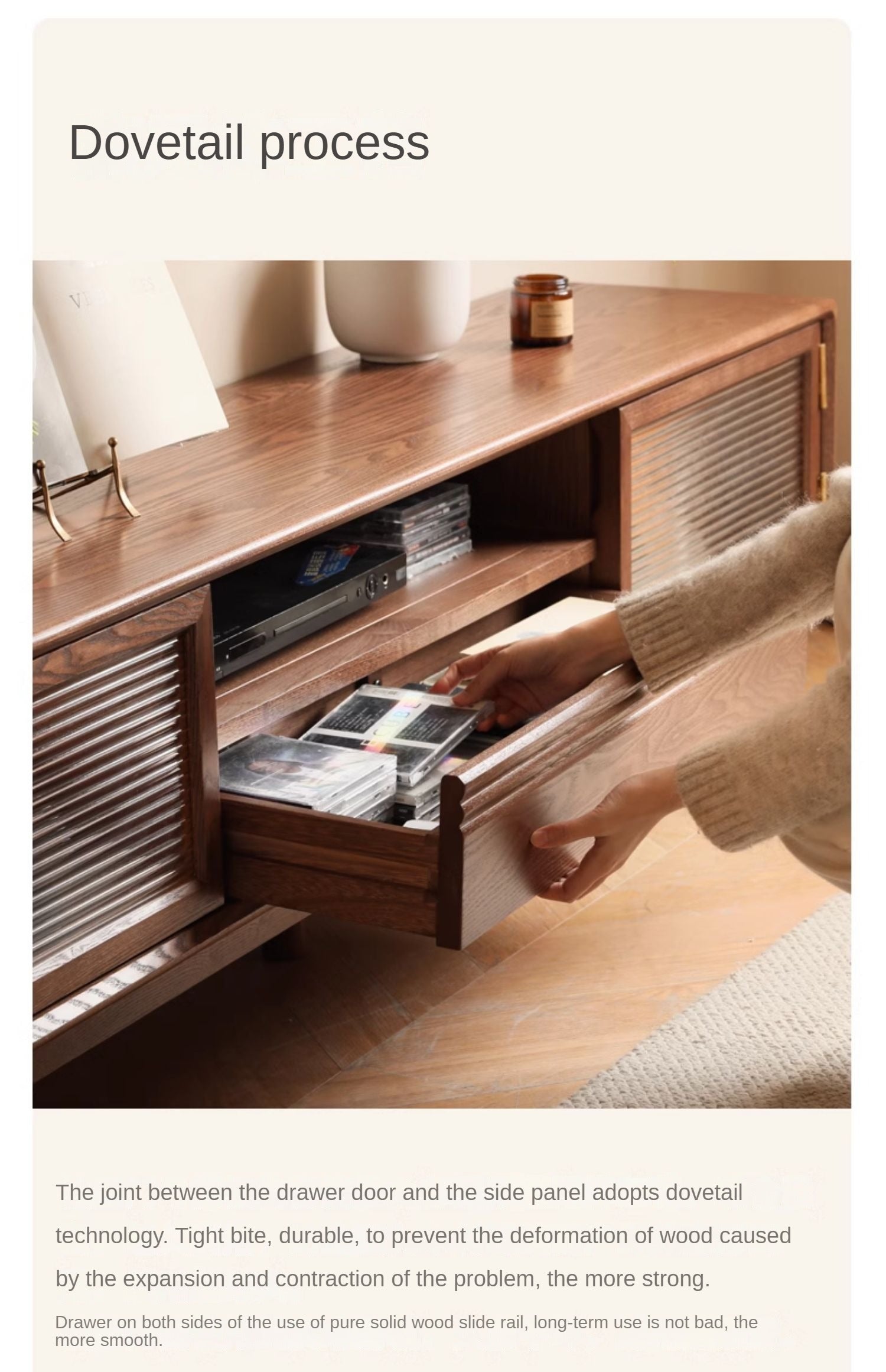 Ash Solid Wood Modern Floor TV Cabinet.