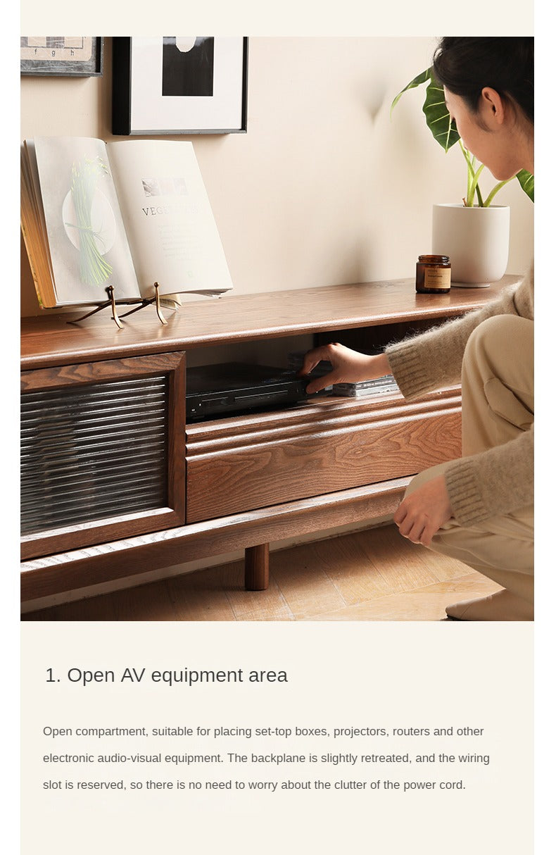 Ash Solid Wood Modern Floor TV Cabinet.