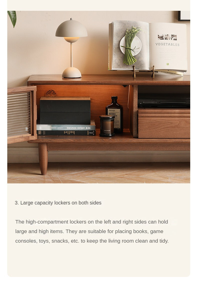 Ash Solid Wood Modern Floor TV Cabinet.