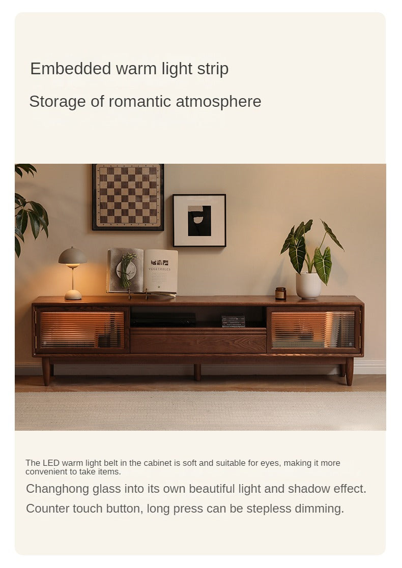 Ash Solid Wood Modern Floor TV Cabinet.