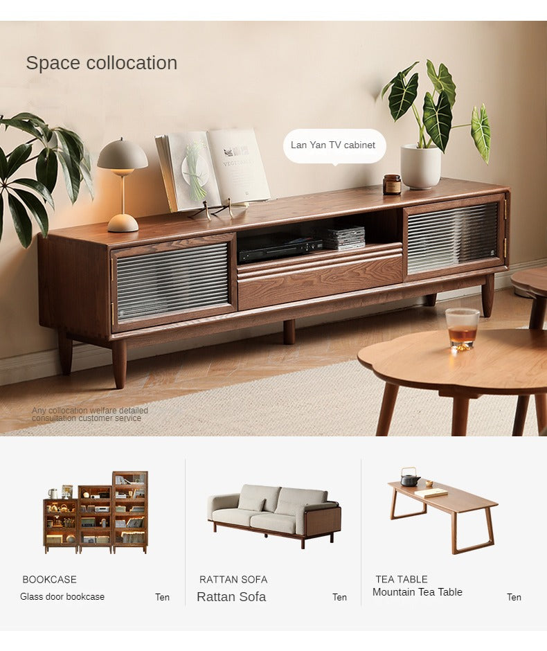 Ash Solid Wood Modern Floor TV Cabinet.