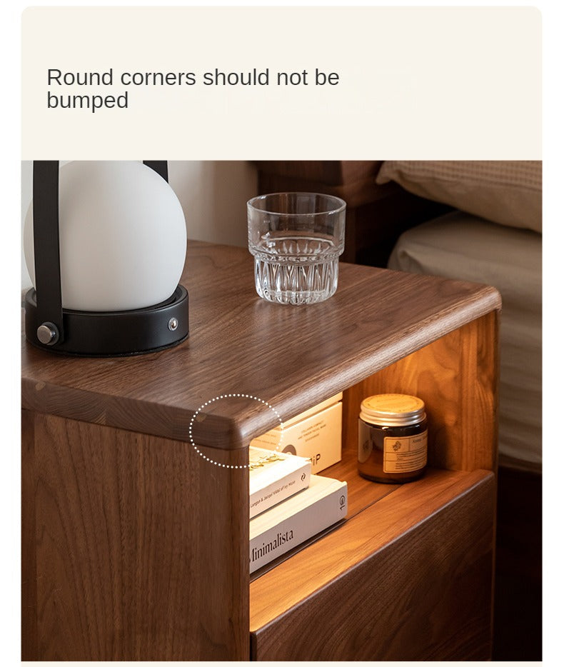 Black Walnut, Ash Solid Wood Nightstand With Light