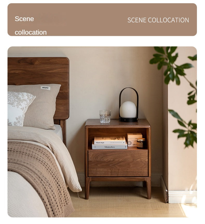 Black Walnut, Ash Solid Wood Nightstand With Light