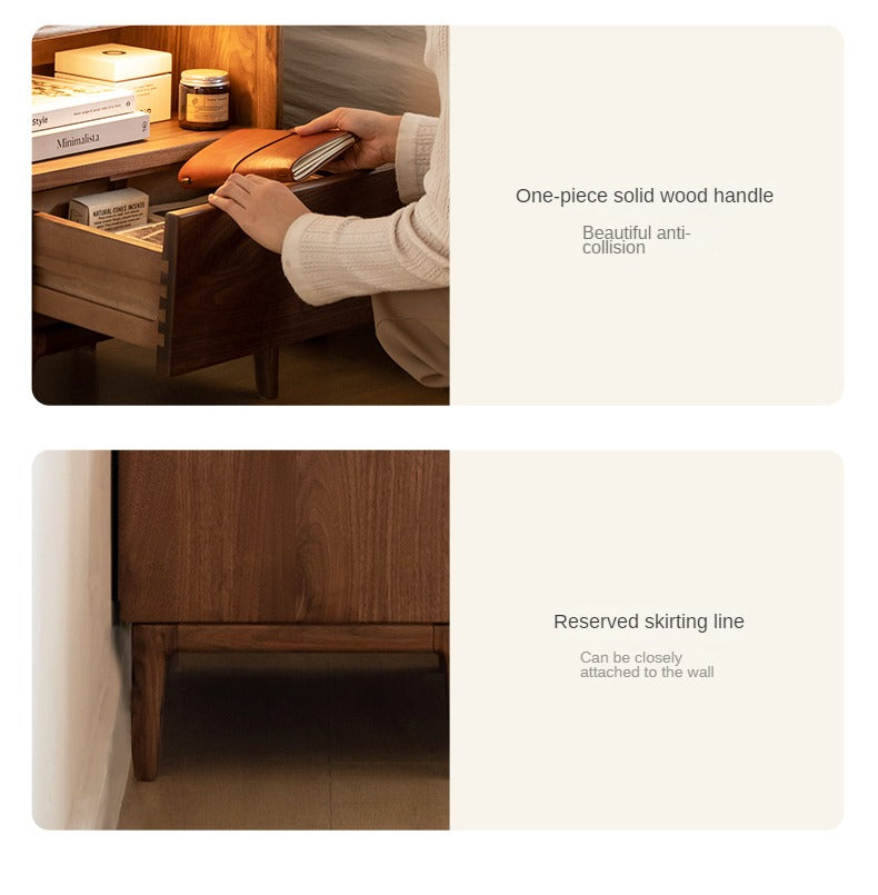 Black Walnut, Ash Solid Wood Nightstand With Light