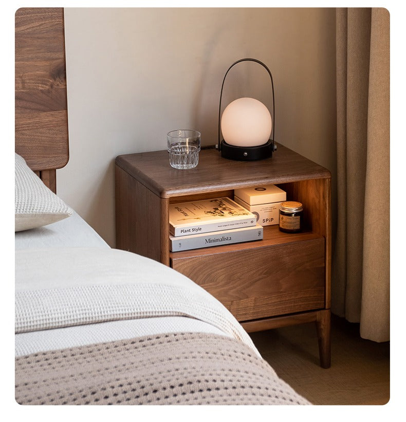 Black Walnut, Ash Solid Wood Nightstand With Light
