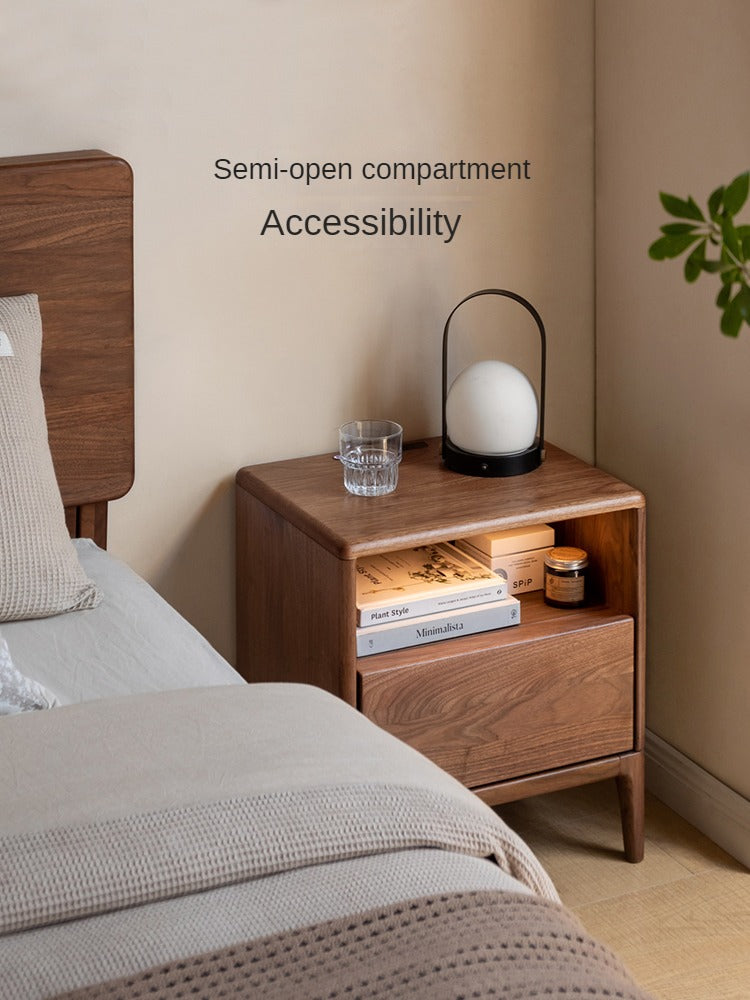 Black Walnut, Ash Solid Wood Nightstand With Light