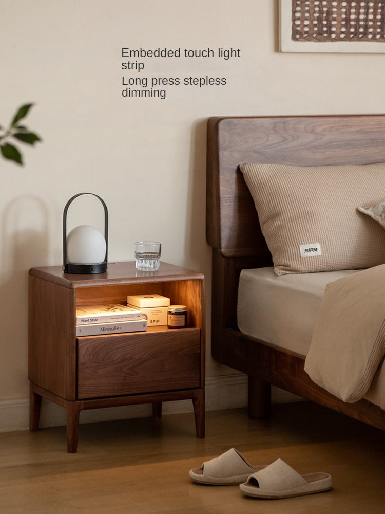 Black Walnut, Ash Solid Wood Nightstand With Light