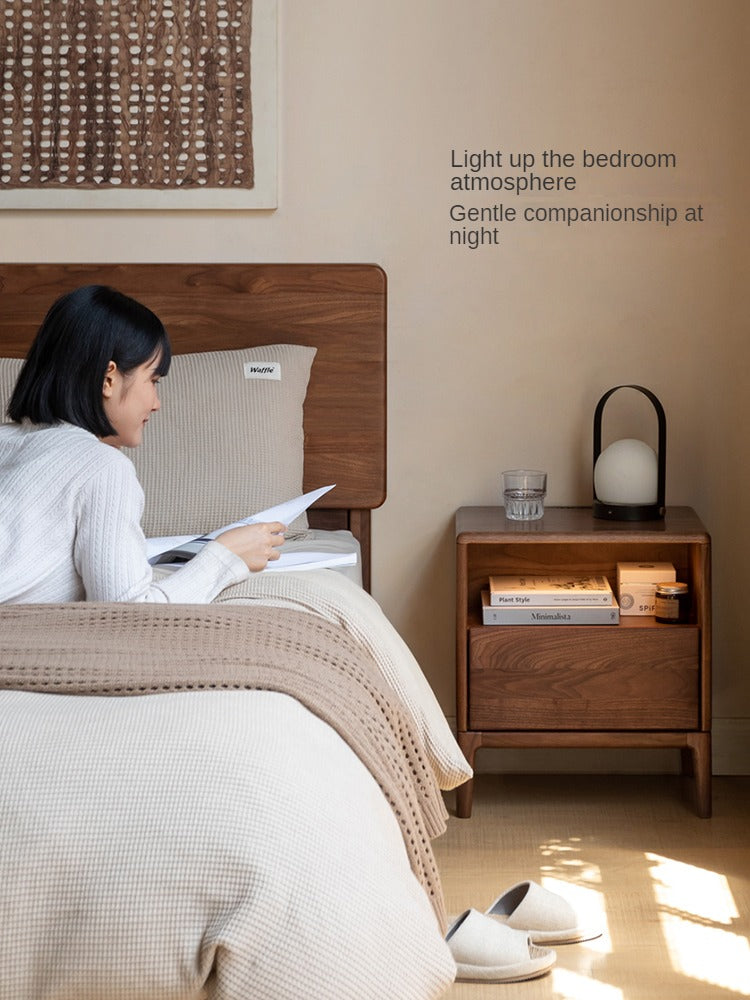 Black Walnut, Ash Solid Wood Nightstand With Light