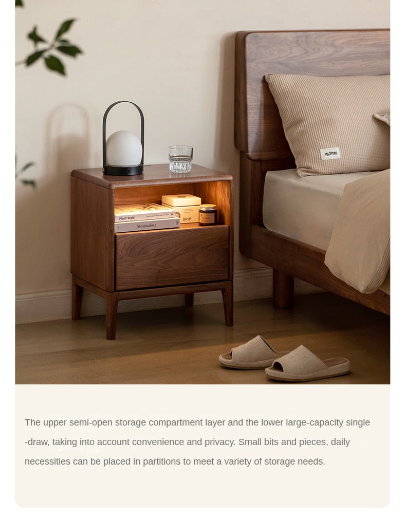 Black Walnut, Ash Solid Wood Nightstand With Light