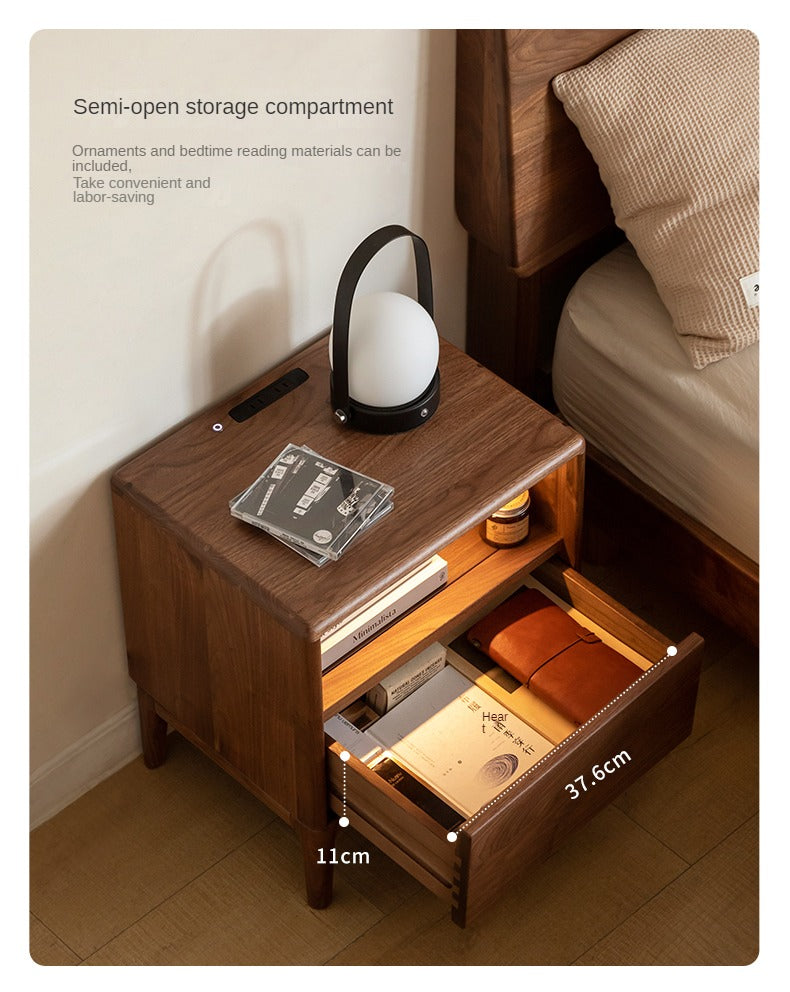 Black Walnut, Ash Solid Wood Nightstand With Light