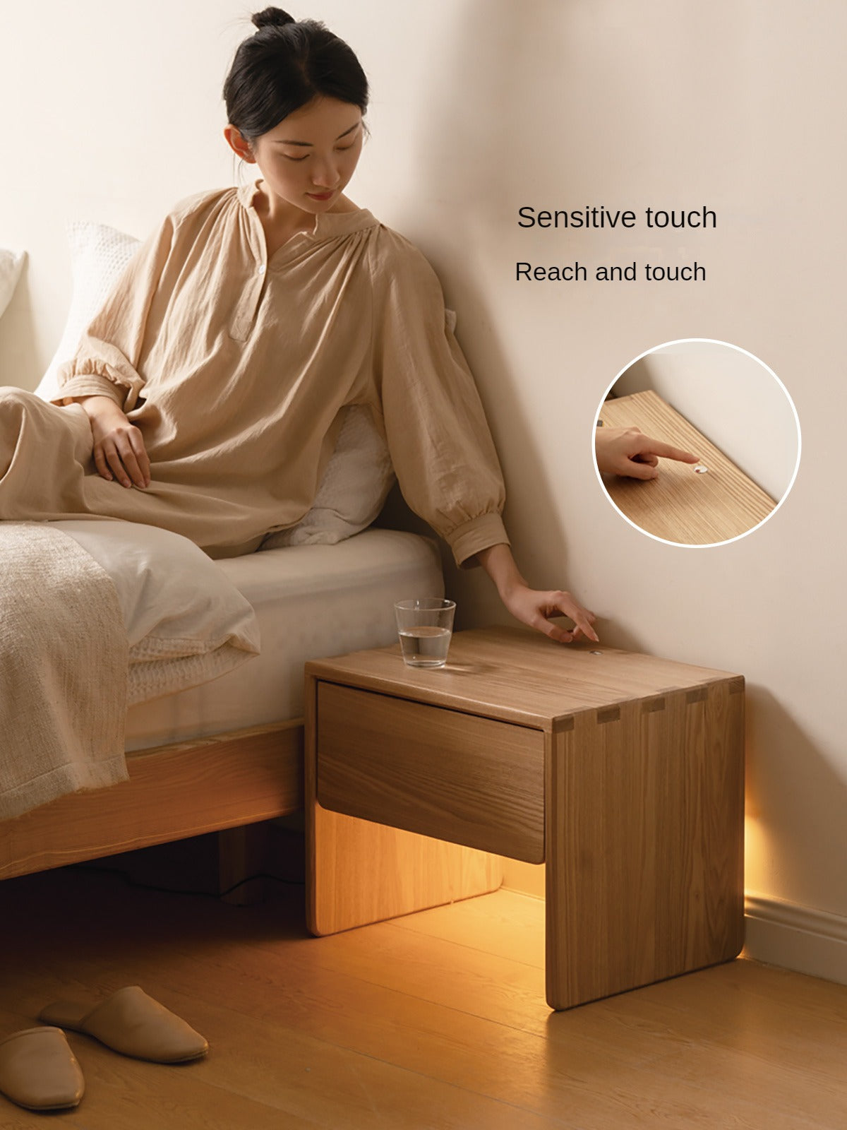 Ash Solid Wood Smart Modern Nightstand