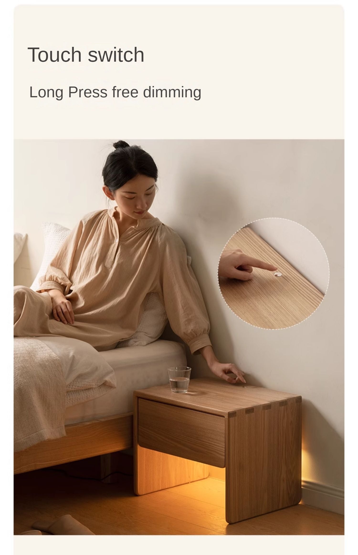 Ash Solid Wood Smart Modern Nightstand