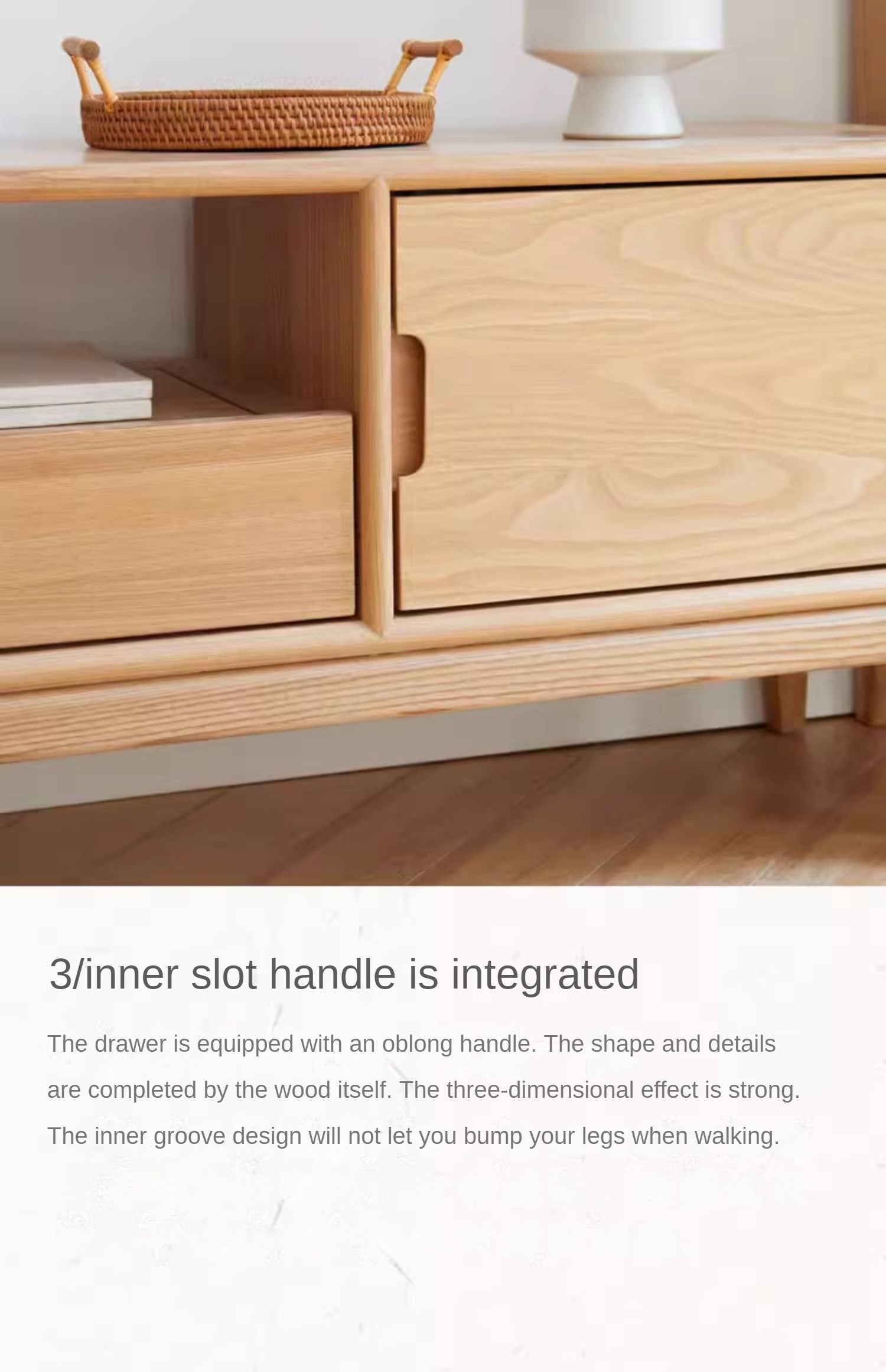 Ash Solid Wood Floor Modern TV Cabinet.