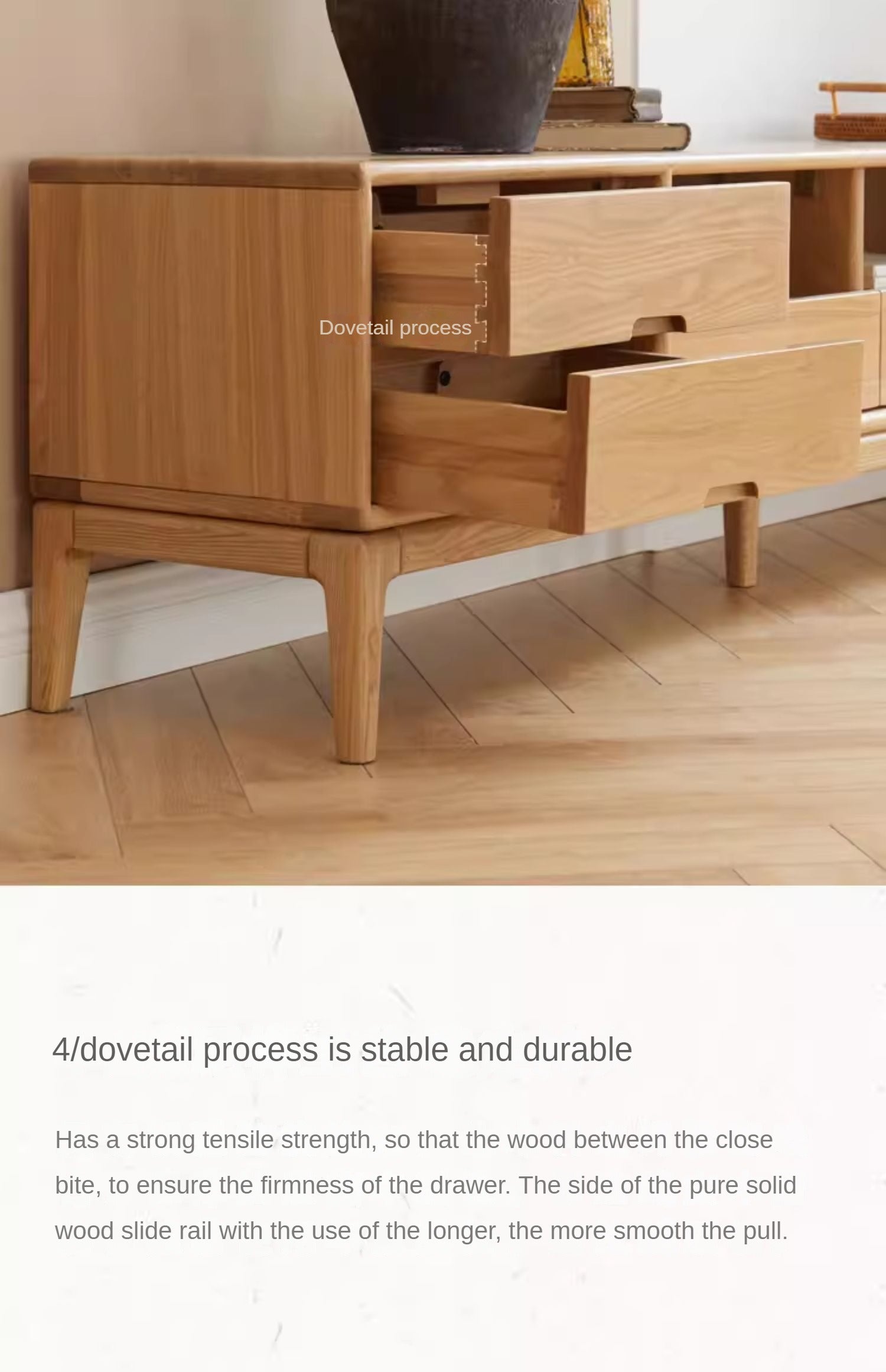 Ash Solid Wood Floor Modern TV Cabinet.