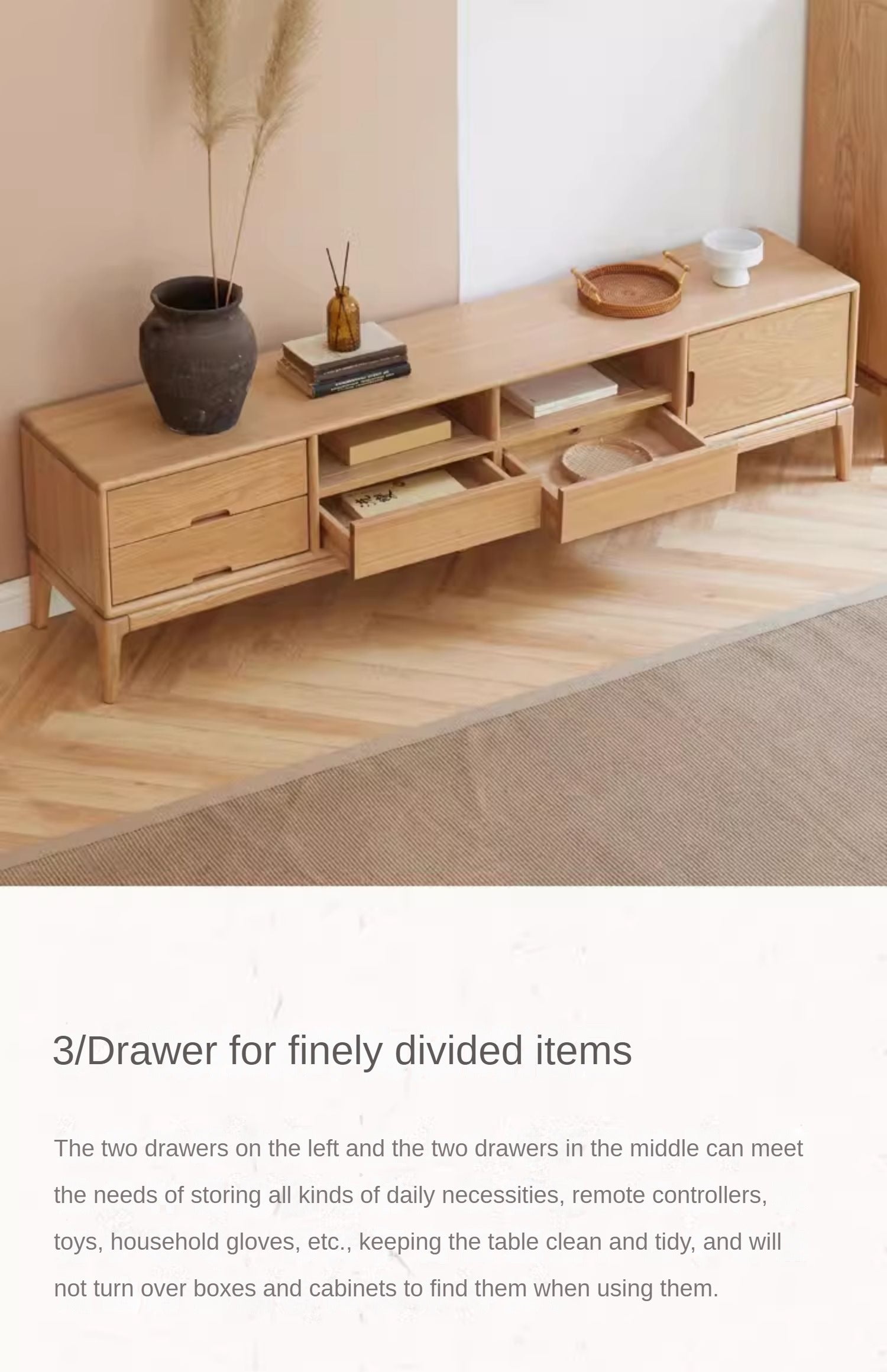 Ash Solid Wood Floor Modern TV Cabinet.