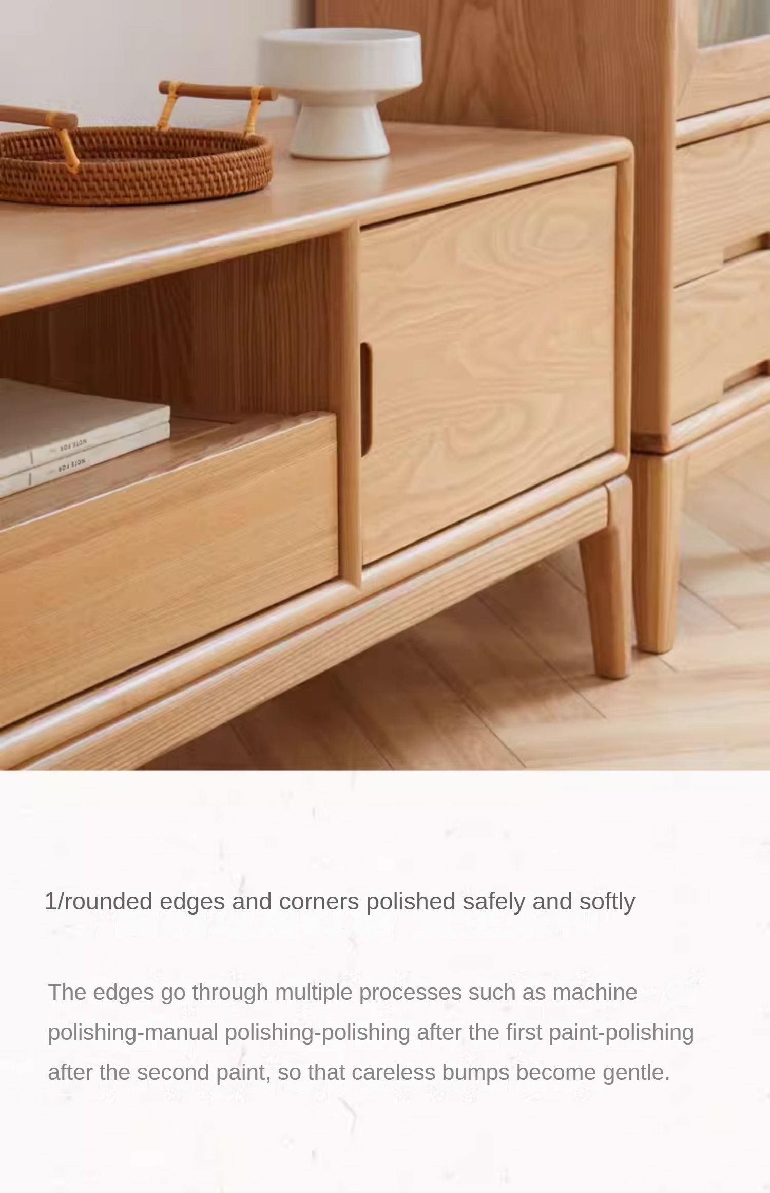 Ash Solid Wood Floor Modern TV Cabinet.