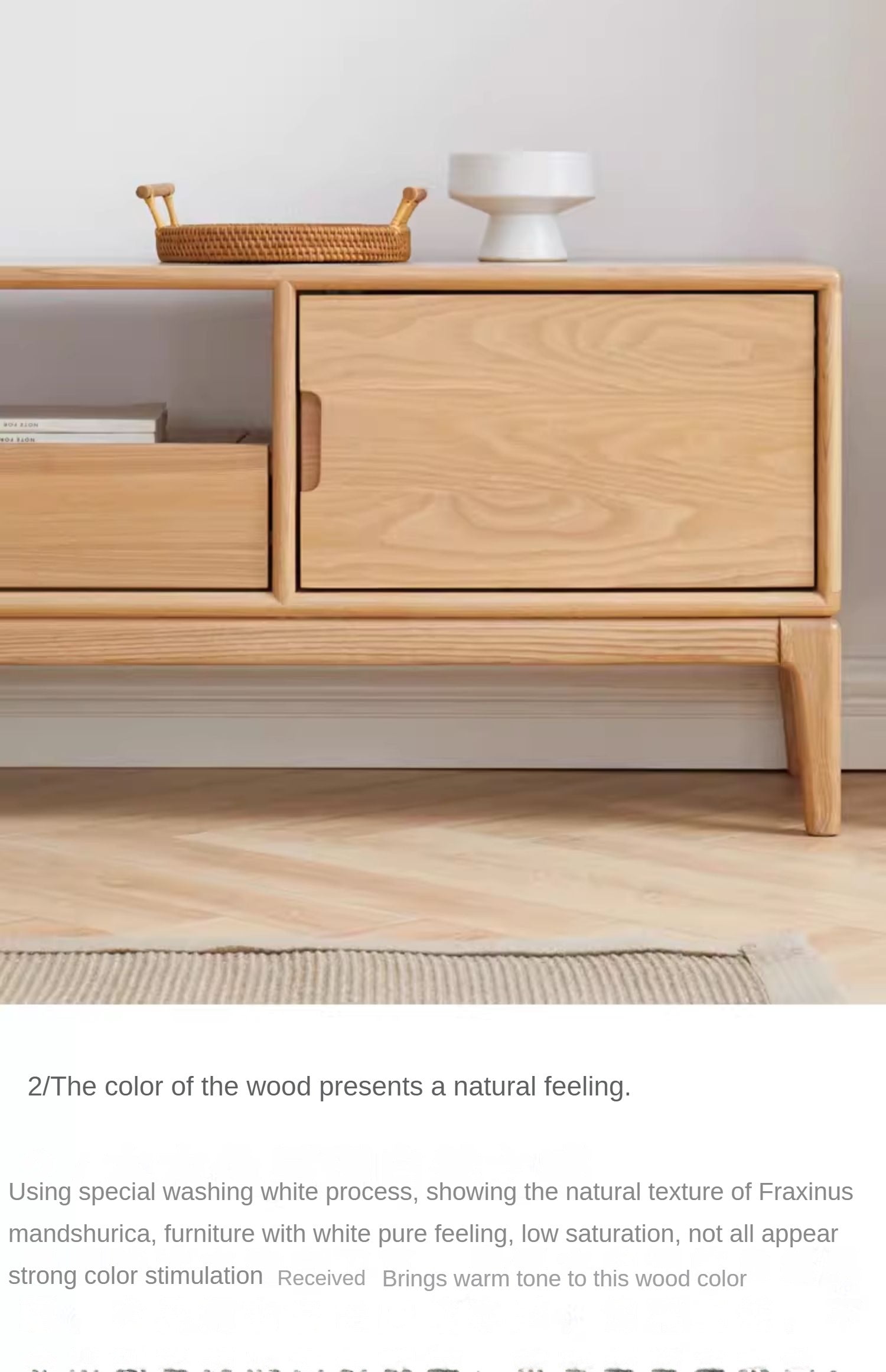 Ash Solid Wood Floor Modern TV Cabinet.