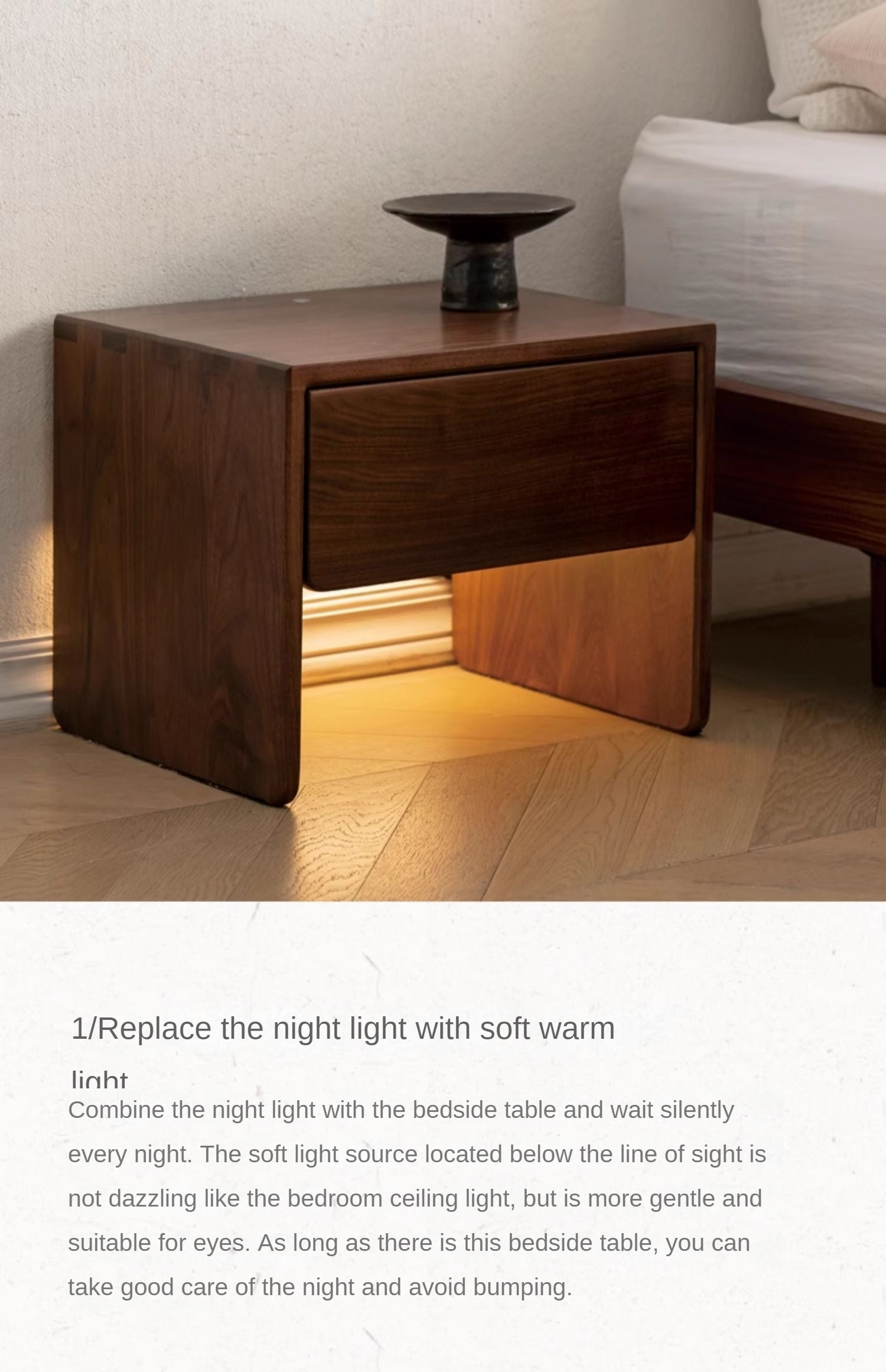 Black Walnut, Ash Solid Wood Simple Modern Nightstand