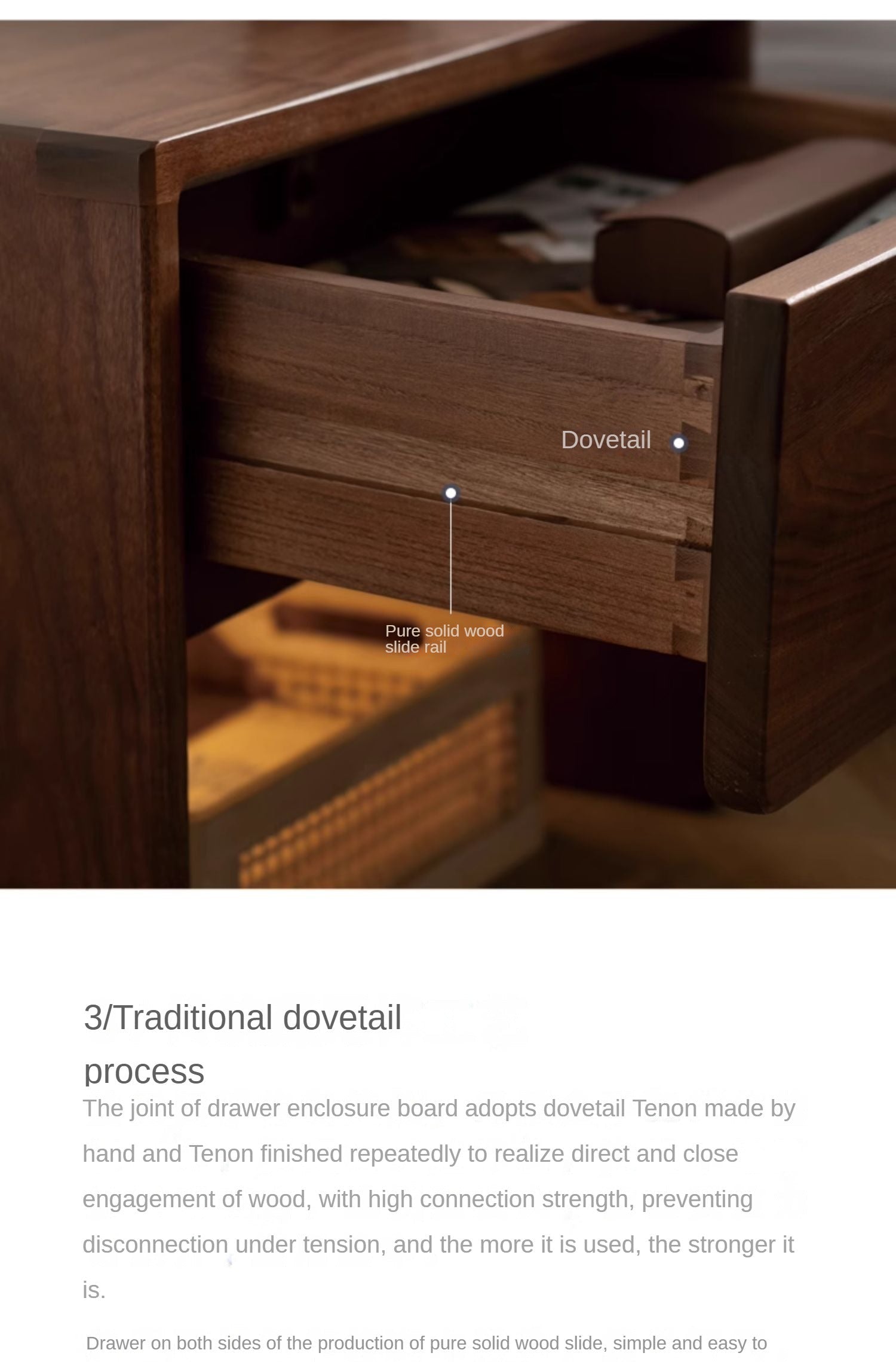 Black Walnut, Ash Solid Wood Simple Modern Nightstand