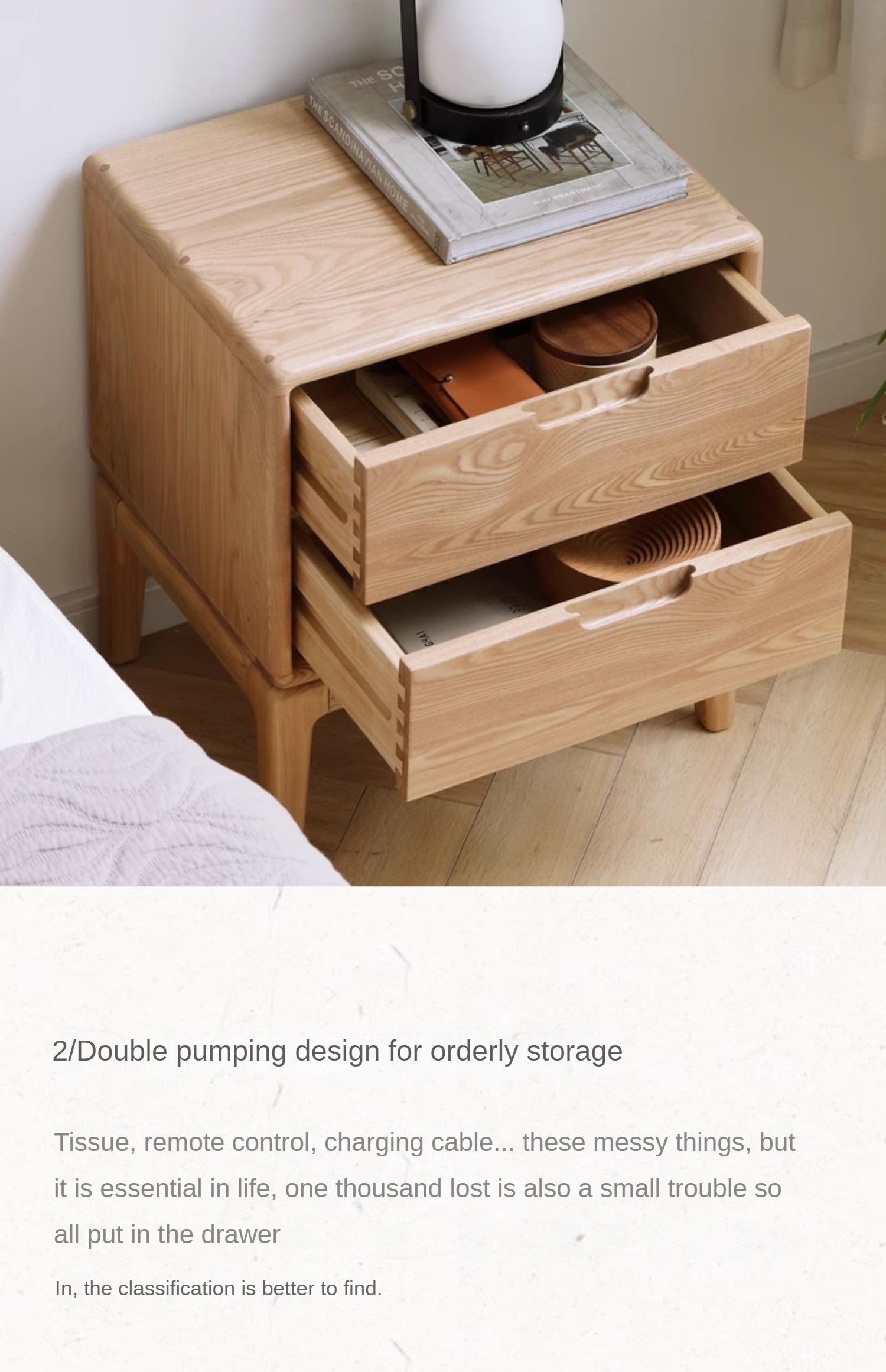 Ash Solid Wood Modern Nordic Style Nightstand