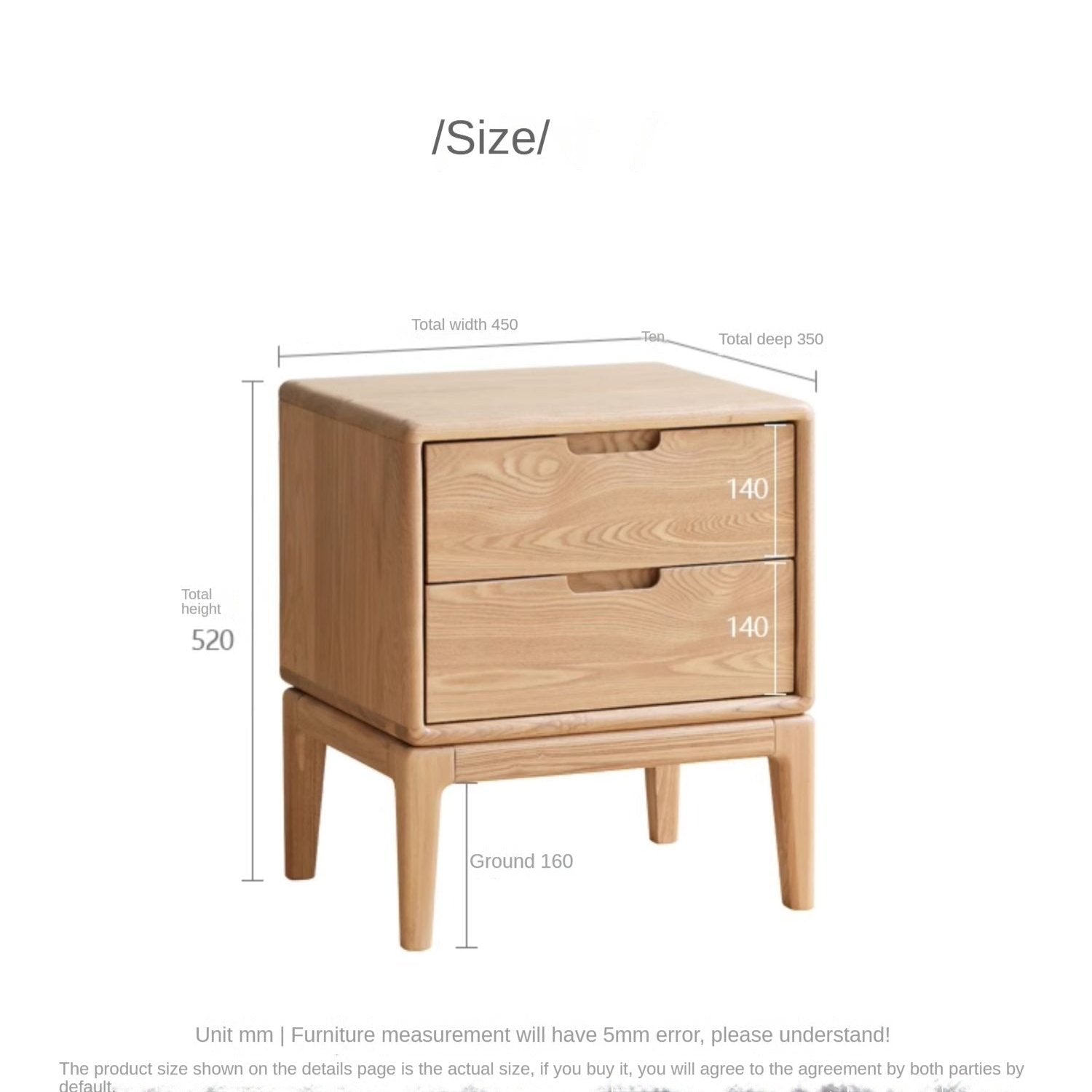 Ash Solid Wood Modern Nordic Style Nightstand