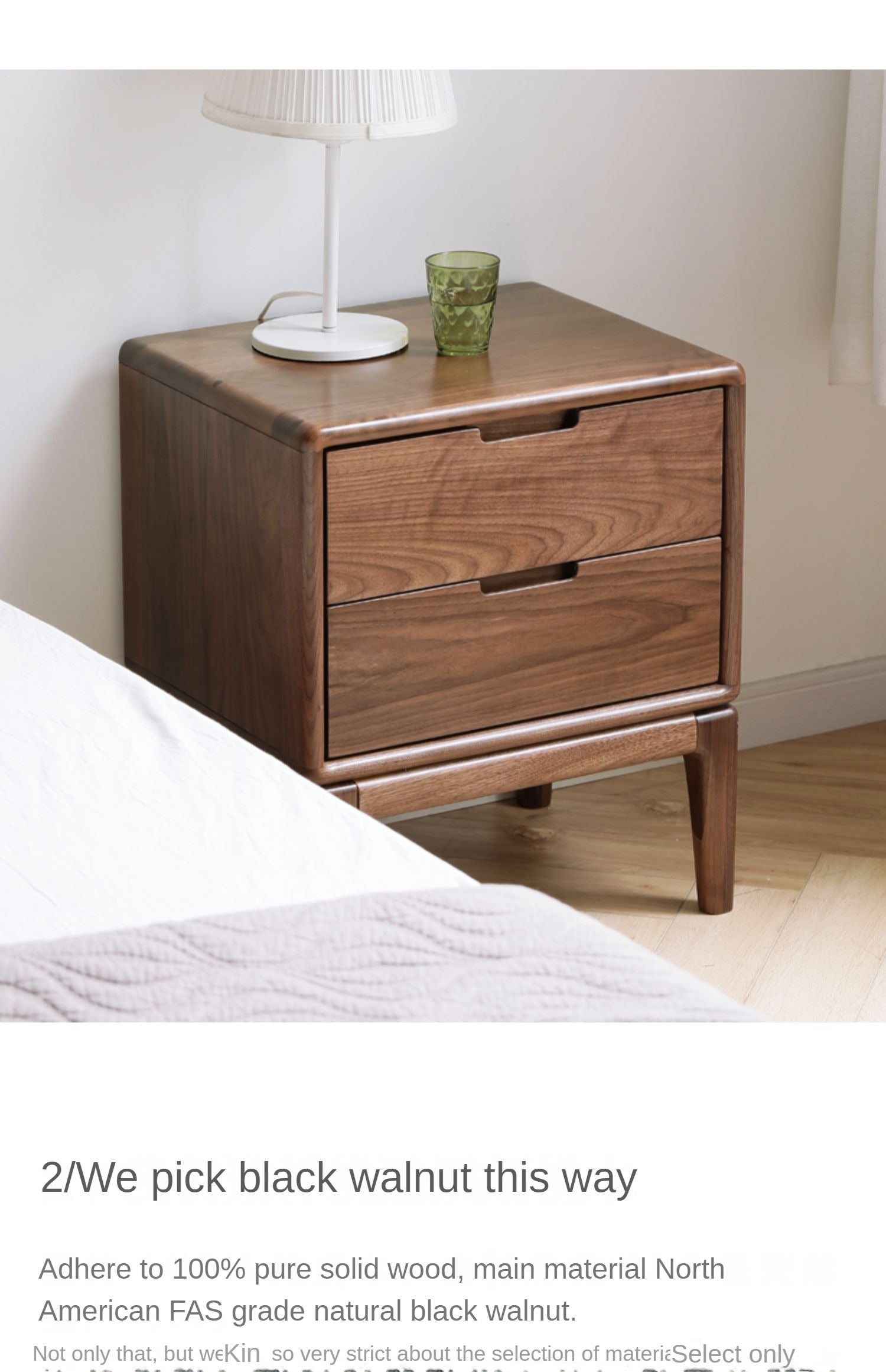 Black Walnut, Ash Solid Wood Nordic Modern Nightstand