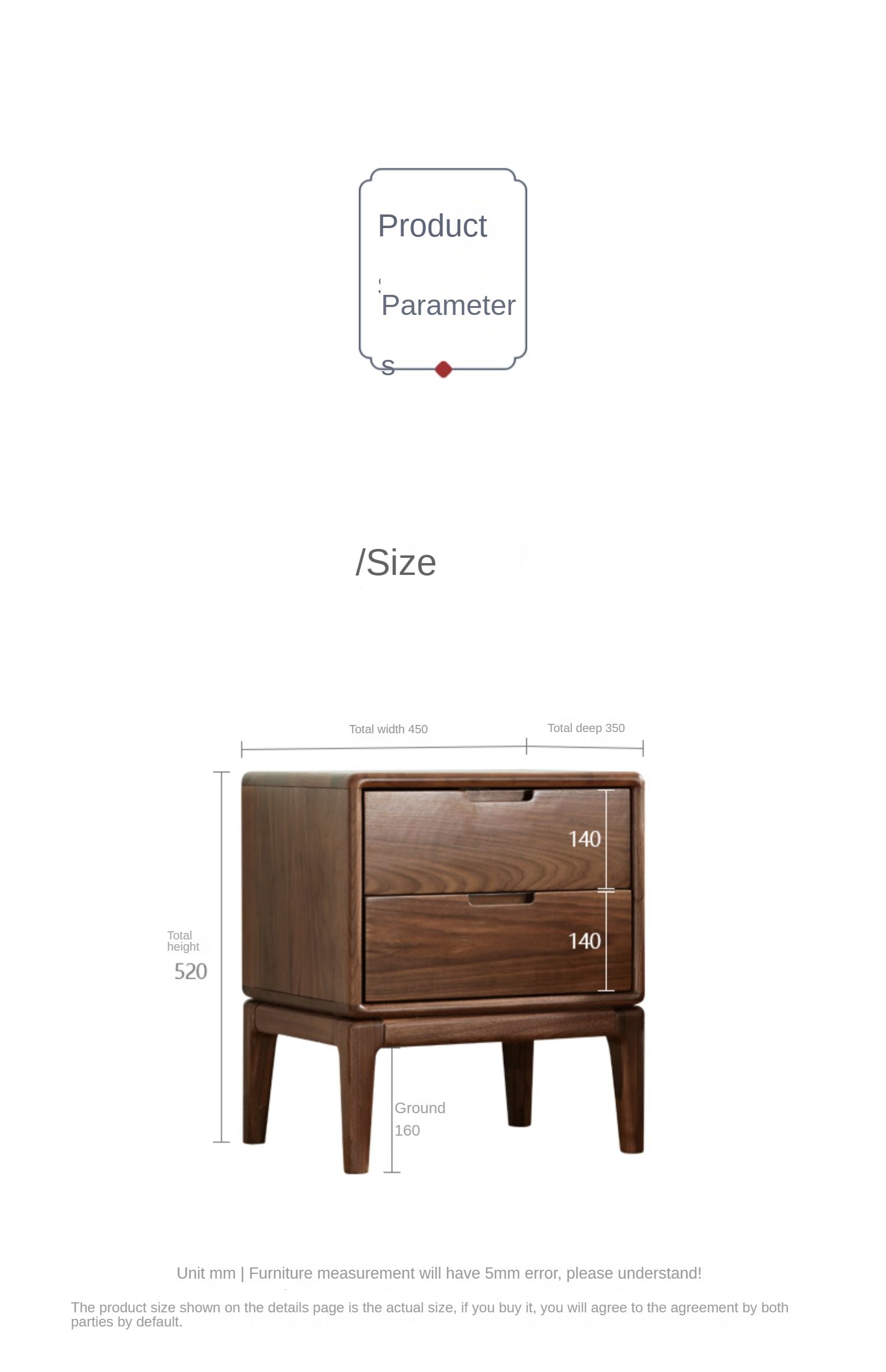 Black Walnut, Ash Solid Wood Nordic Modern Nightstand