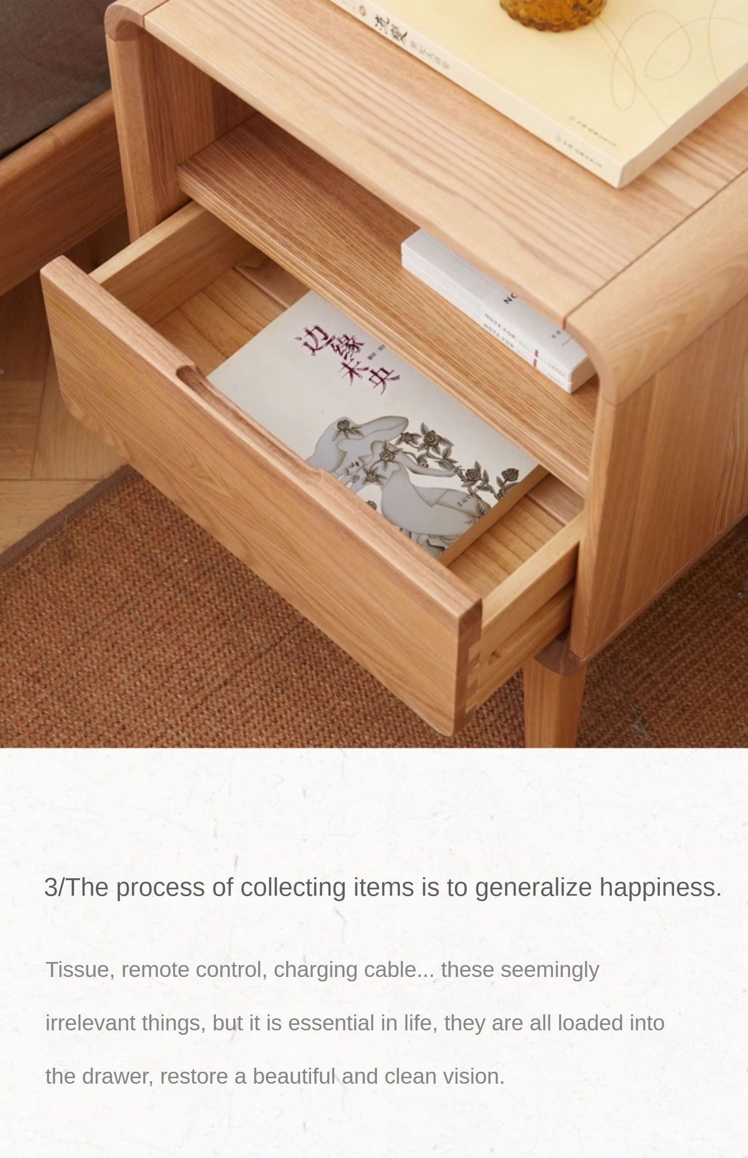 Ash Solid Wood Storage Modern Nightstand