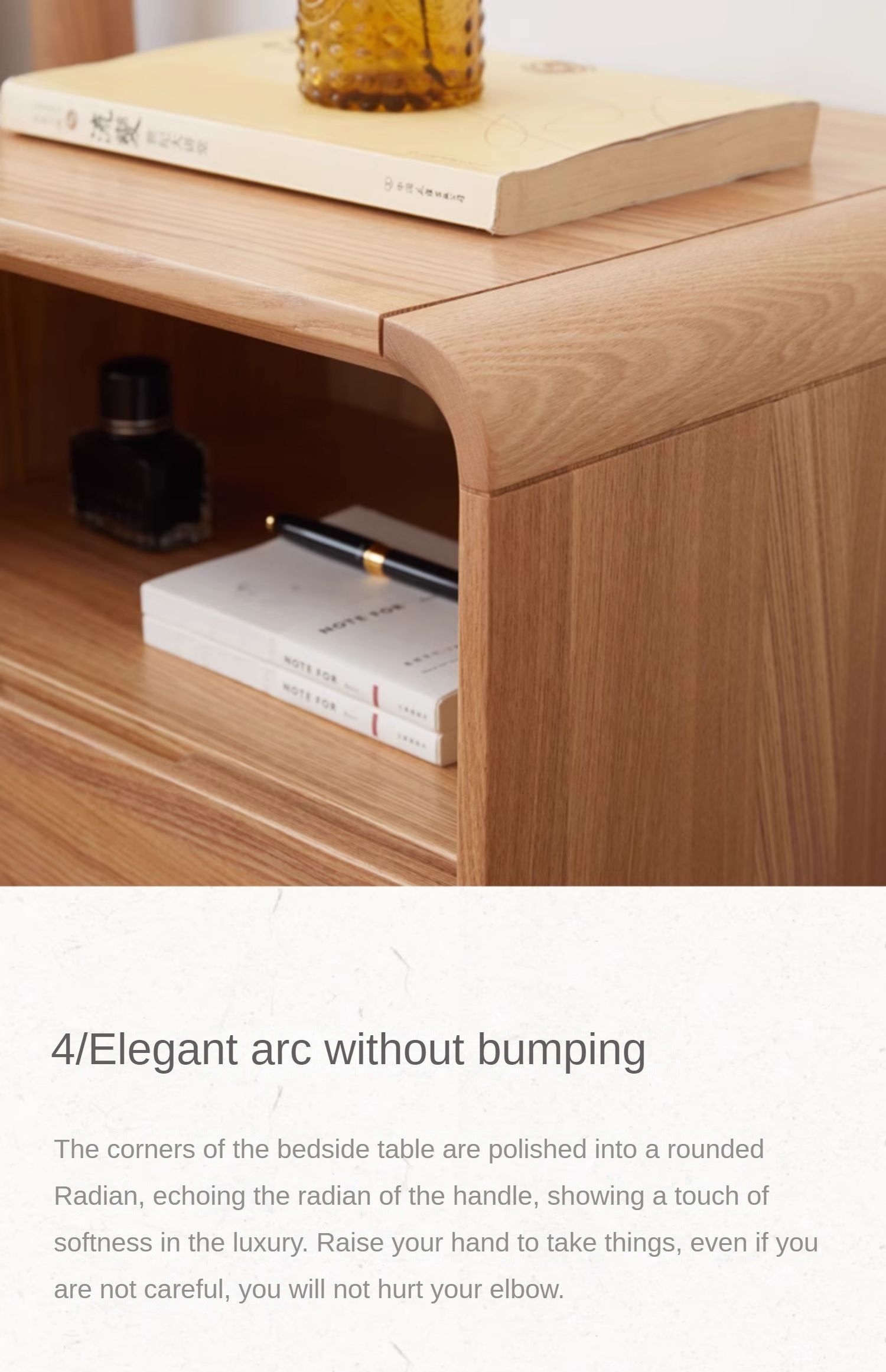 Ash Solid Wood Storage Modern Nightstand