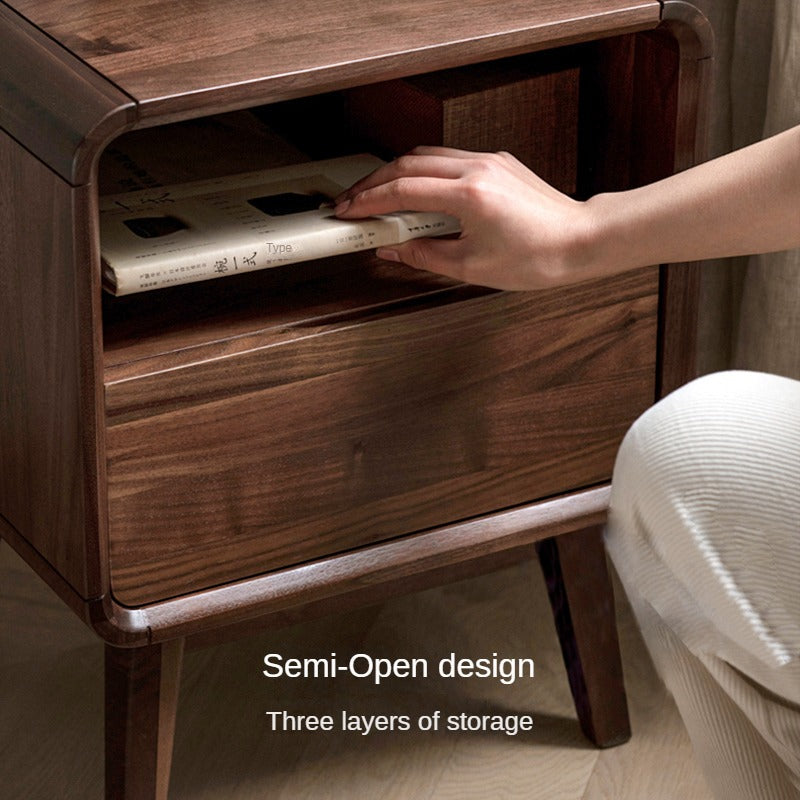 Black Walnut, Ash Solid Wood Modern Nightstand:
