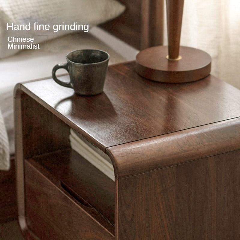 Black Walnut, Ash Solid Wood Modern Nightstand: