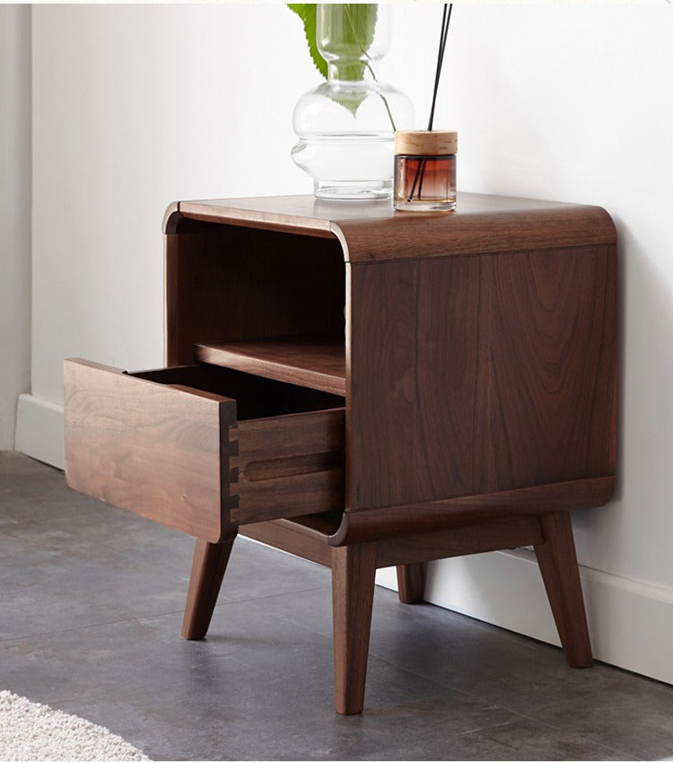 Black Walnut, Ash Solid Wood Modern Nightstand: