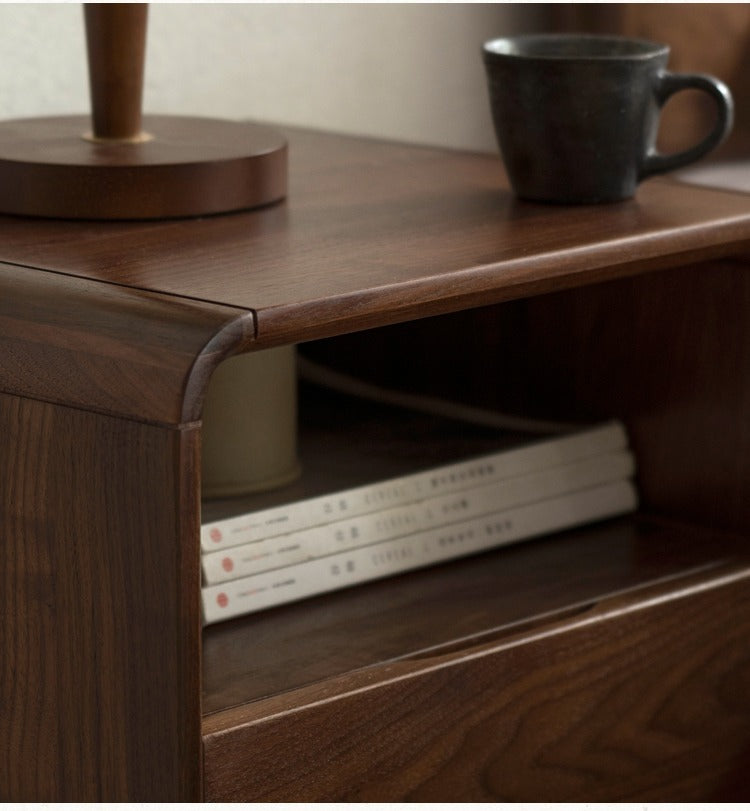 Black Walnut, Ash Solid Wood Modern Nightstand: