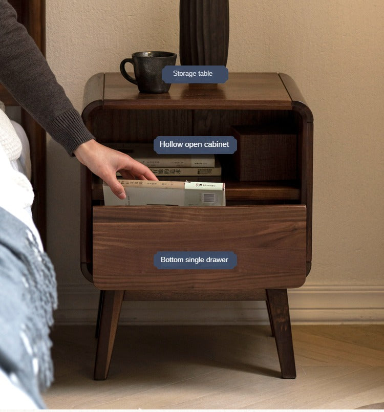 Black Walnut, Ash Solid Wood Modern Nightstand: