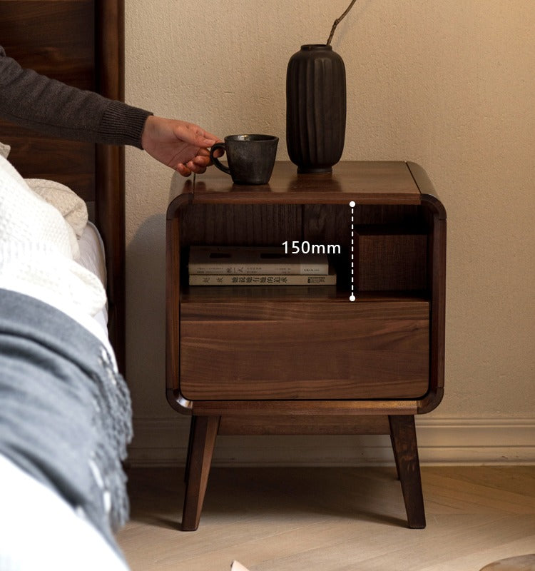Black Walnut, Ash Solid Wood Modern Nightstand: