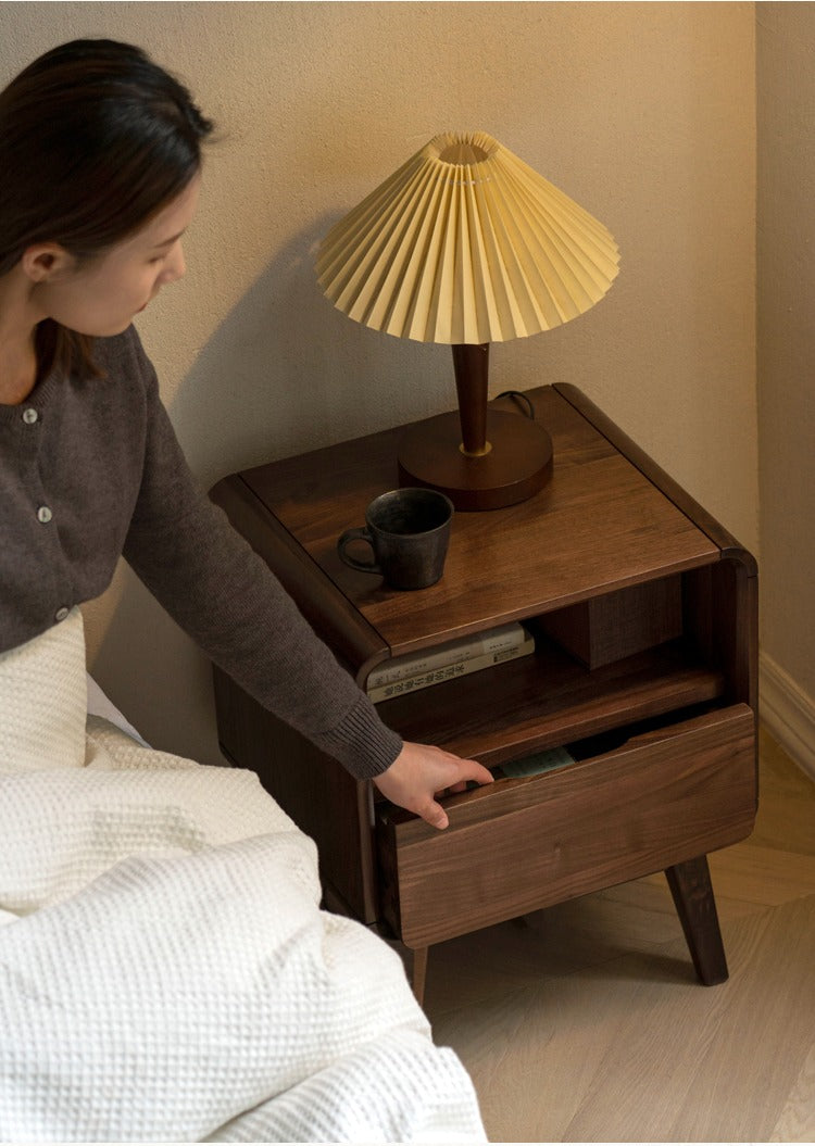 Black Walnut, Ash Solid Wood Modern Nightstand: