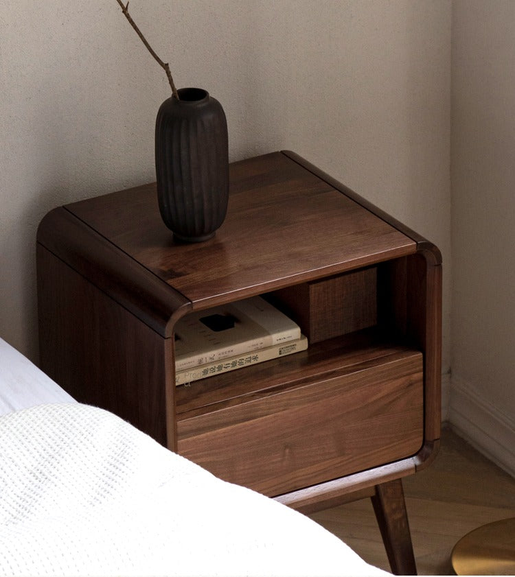 Black Walnut, Ash Solid Wood Modern Nightstand: