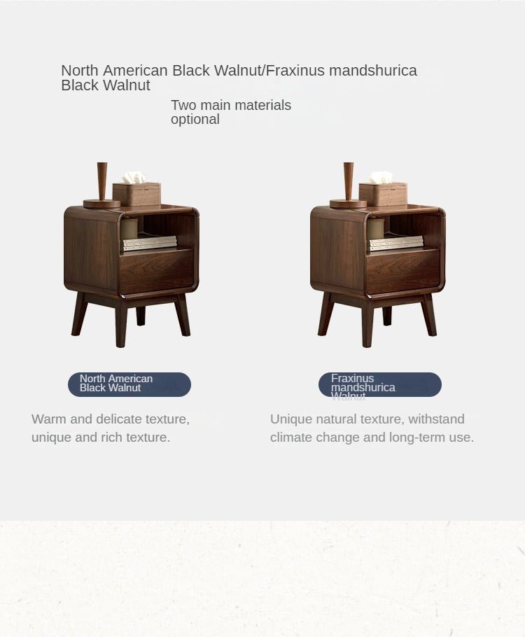 Black Walnut, Ash Solid Wood Modern Nightstand: